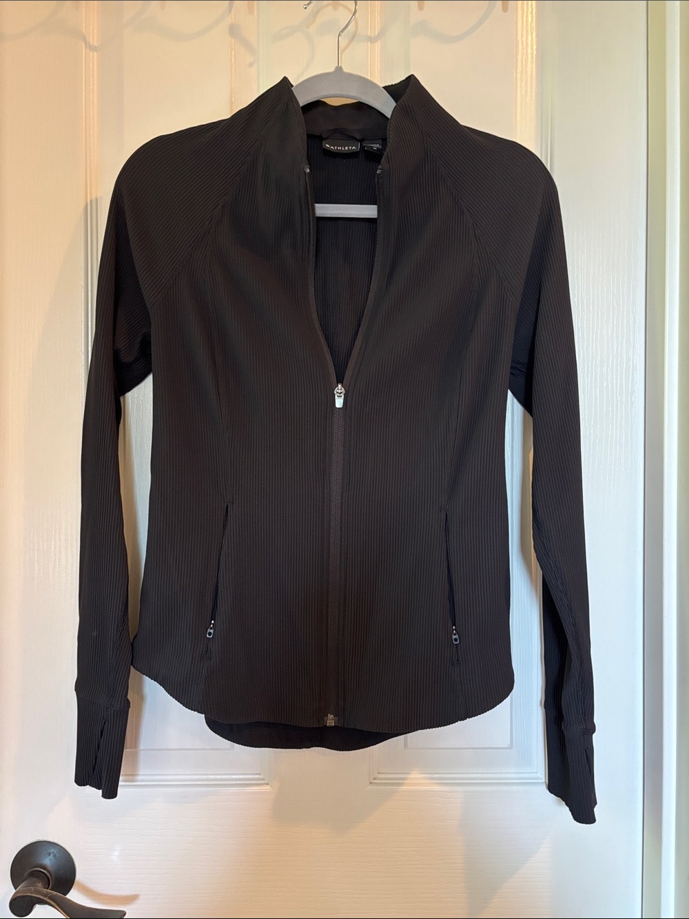 Athleta Black Full-Zip Ribbed Utility Jacket